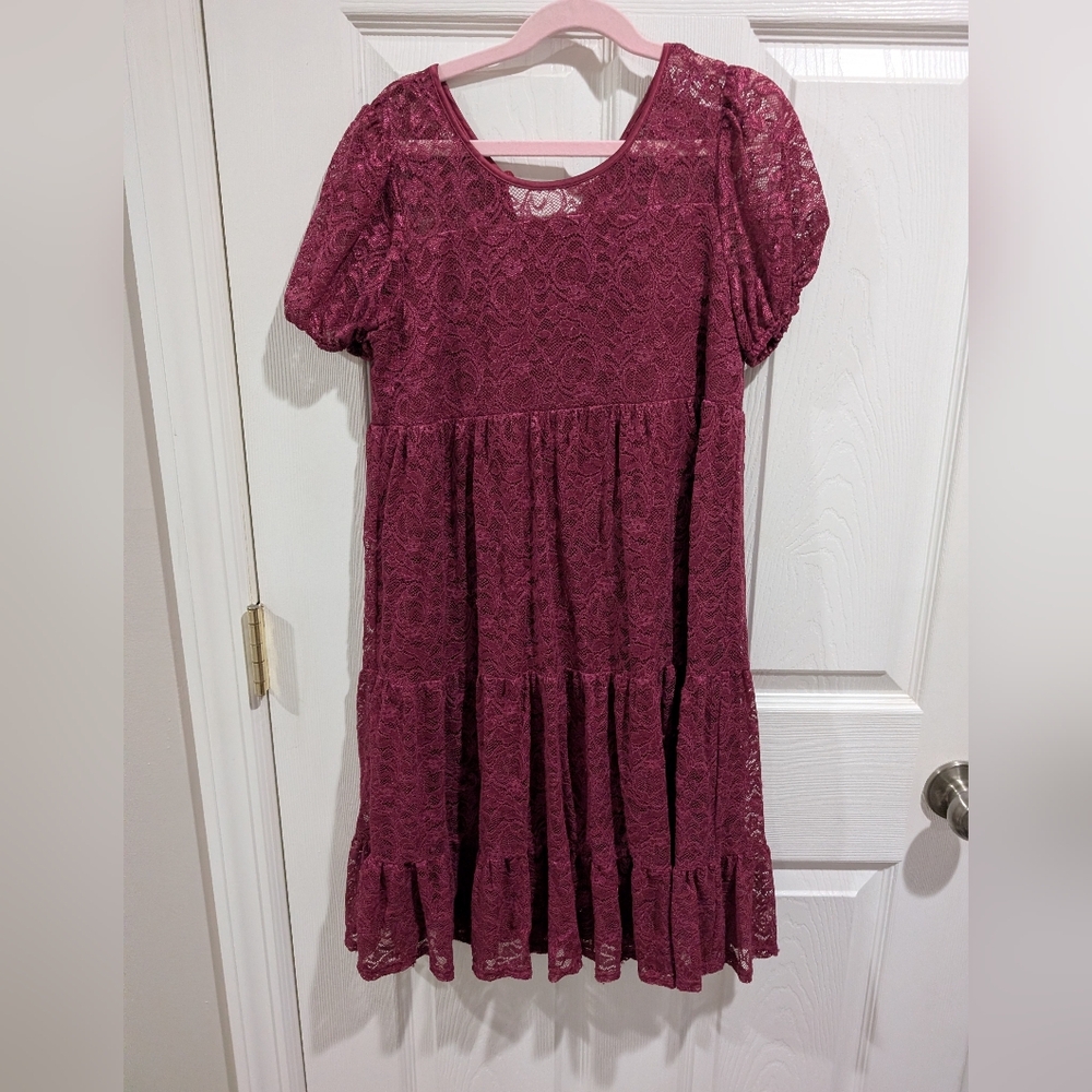 Elegant Lace Kids Dress - Rose Red Size 12